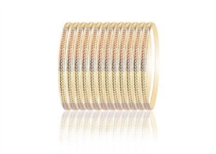 4 mm tri color plated Diamond cut bangle set